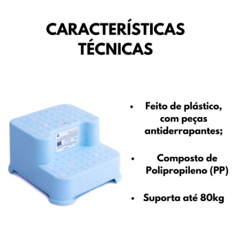 Escada Infantil 2 Degraus Antiderrapante para Vaso Pia Azul