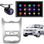 Central Multimidia Android Auto Renault Logan Moldura + Câm Prata