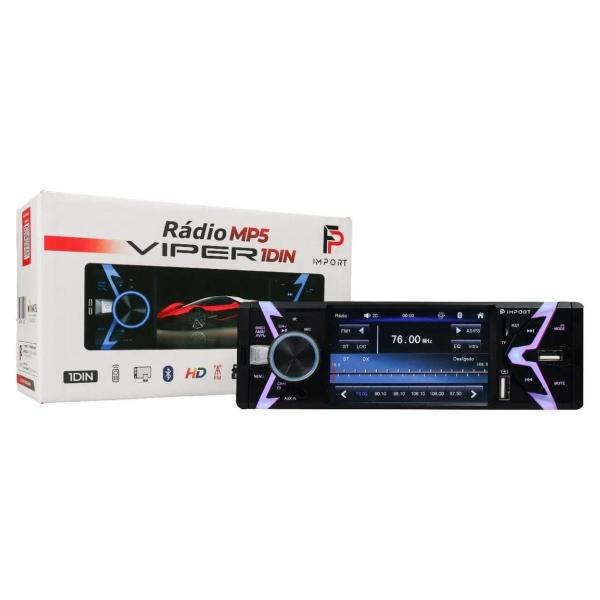 Rádio MP5 Viper 1din Tela Touch Espelhamento Bluetooth FP