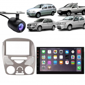 Central Multimídia Mp5 Fiat Strada G3 Câmera Moldura Tela Cinza Brilhante