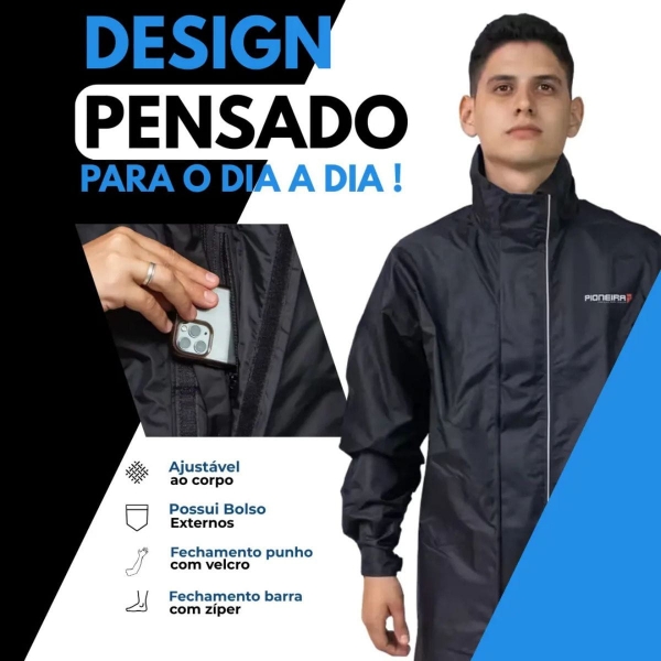 Capa De Chuva Em Nylon Moto Motoqueiro Impermeável Pioneira - Masculino