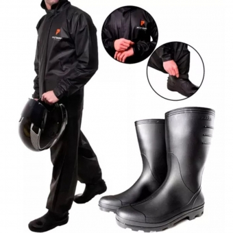 Capa Roupa Chuva Preta Moto Motoqueiro Gola + Bota Galocha