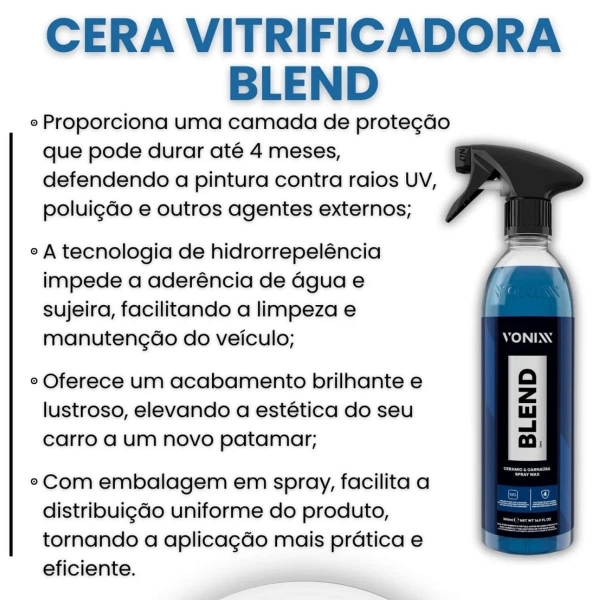 Kit Blend Spray Cera Liquida Carnauba Vonixx Toalha microfibra