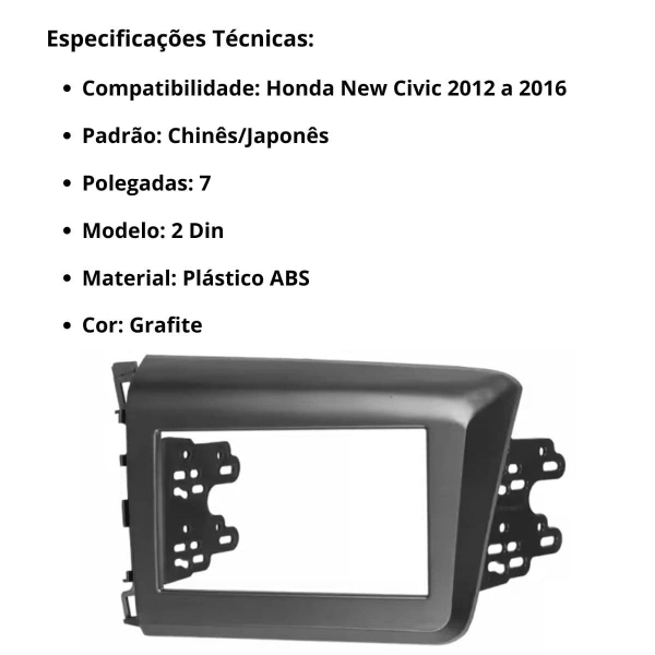 Central Multimídia 2 Din Mp5 Honda New Civic Câmera Moldura Grafite