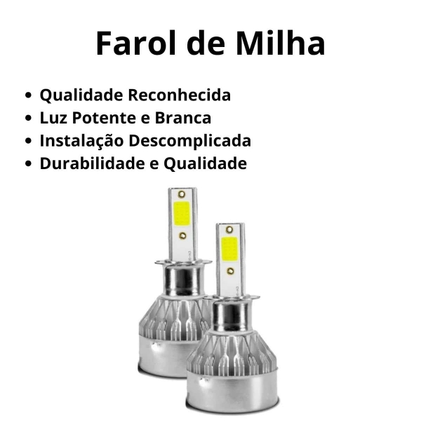 Kit Lâmpadas Led GM VW Mitsubishi Farol Alto Baixo e Milha