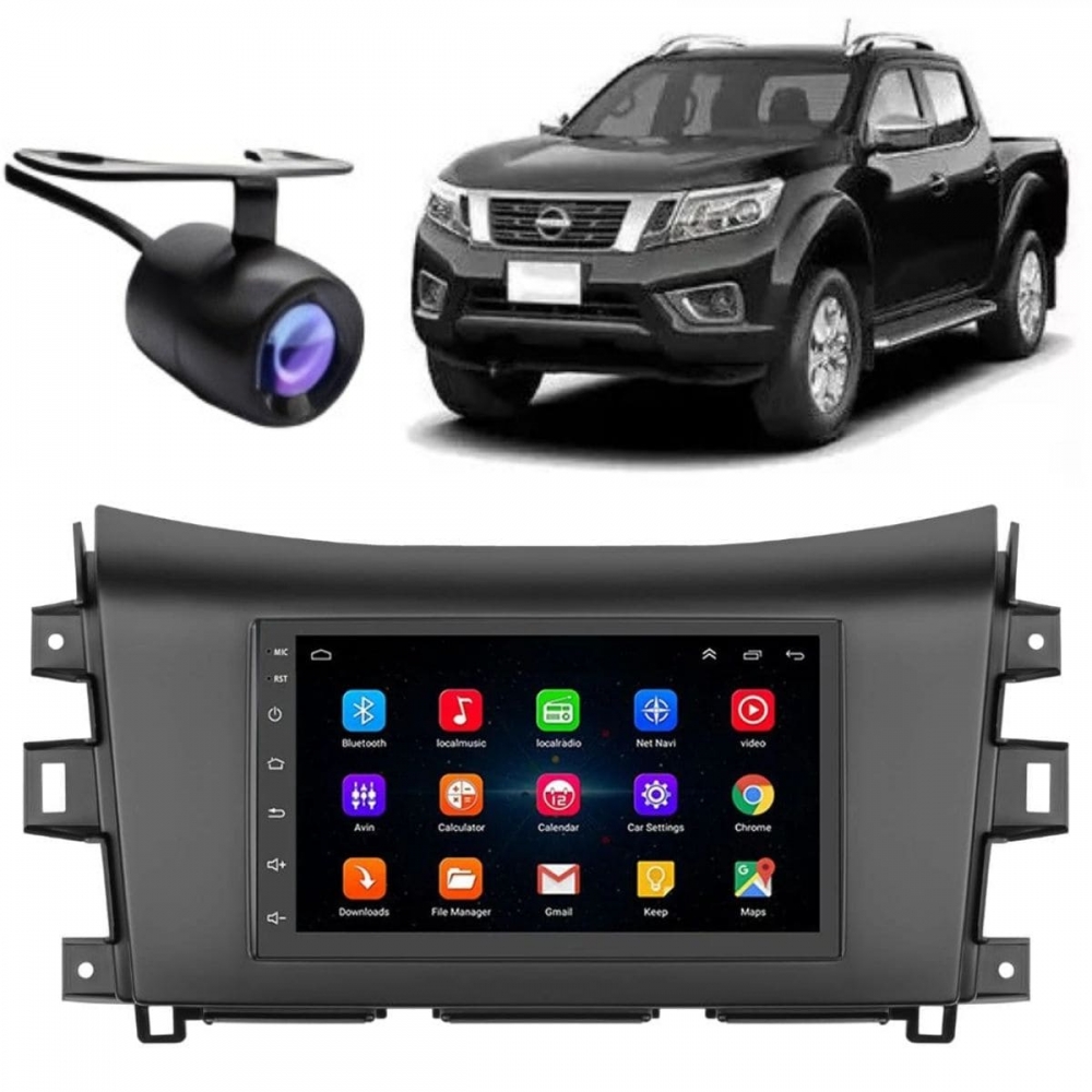 Central Multimidia Android Auto Nissan Frontier Moldura + Câm Preto