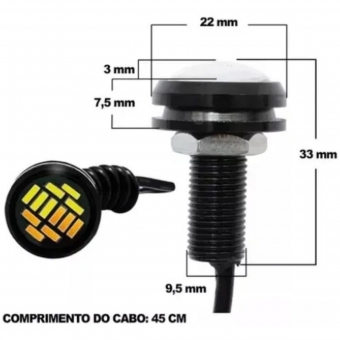 Mini Led 22mm Grade Camionete Luz Ambar e Branco Olho Águia