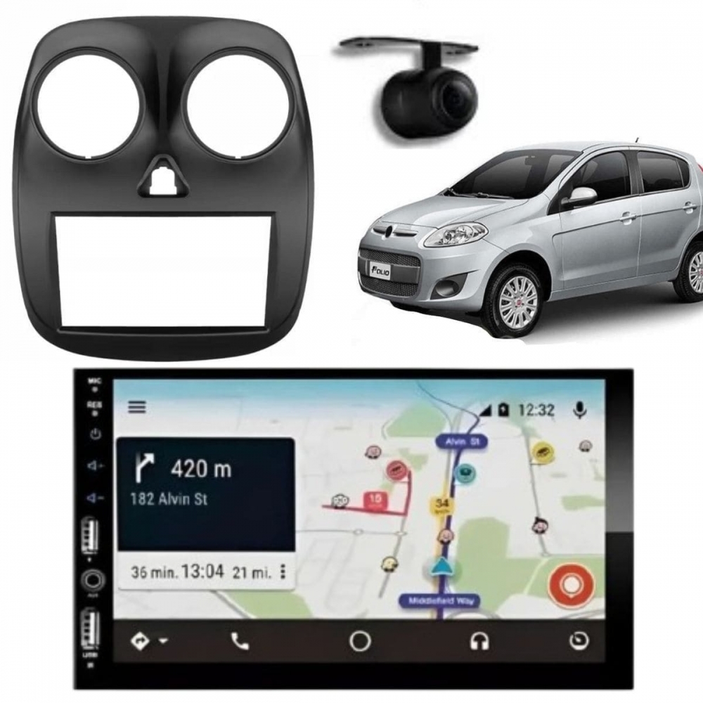 Central Multimídia Carplay Android Atractive Moldura + Câmera Preto