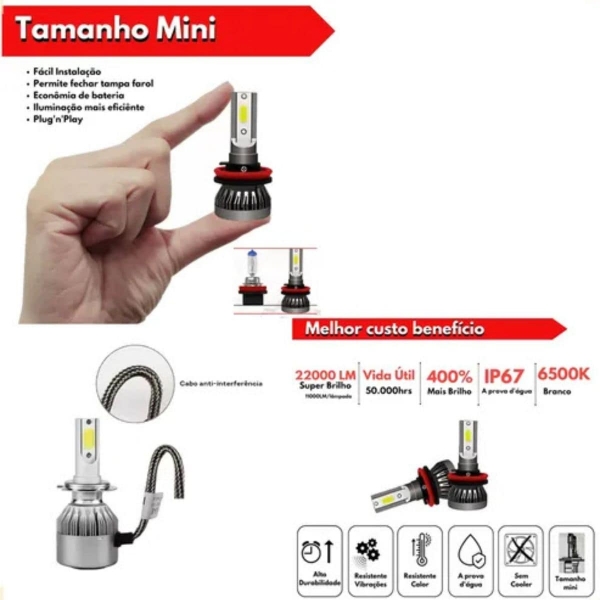 Kit Lâmpadas Led GM VW Mitsubishi Farol Alto Baixo e Milha