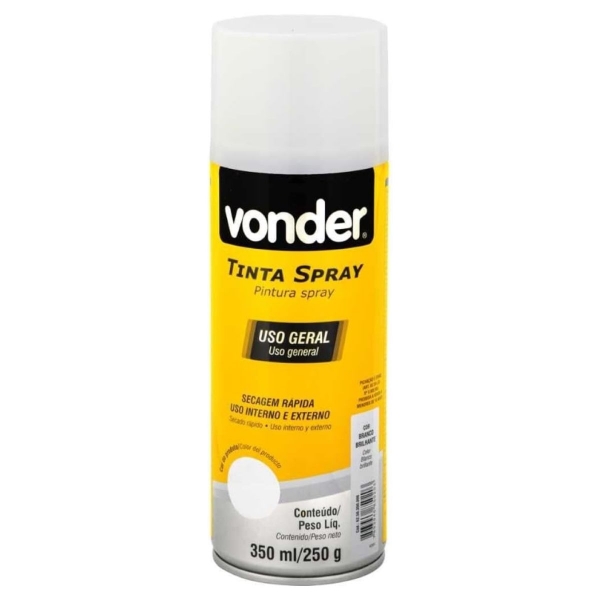 Tinta Spray Branco Brilhante 350ml Uso Geral Vonder Pintura