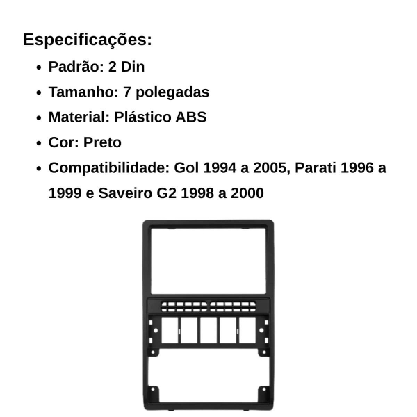 Central Multimídia Parati G2 Moldura 2 Din + Câmera Tela