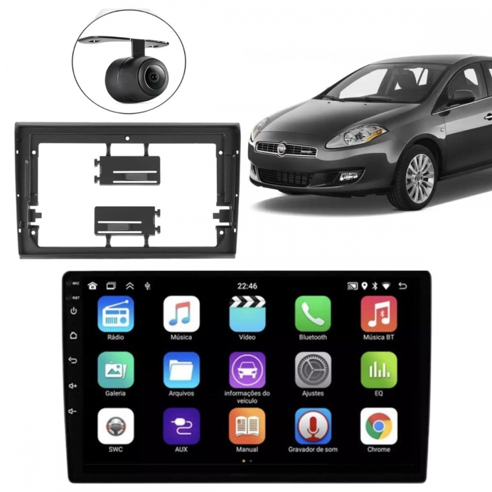 Central Multimídia Android 2 Din Fiat Bravo Moldura 9
