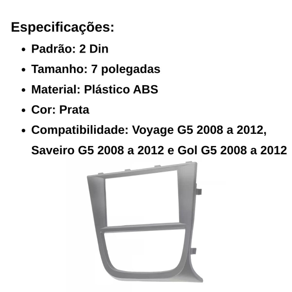 Central Multimídia 2 Din Mp5 Voyage G5 Câmera Moldura Tela Prata