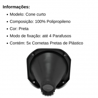 kit 5 Cornetas Preta de Plástico Tamanho Curto Para Driver