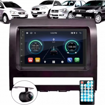 Central Multimidia Android Auto Fiat Palio Moldura + Câm Preto