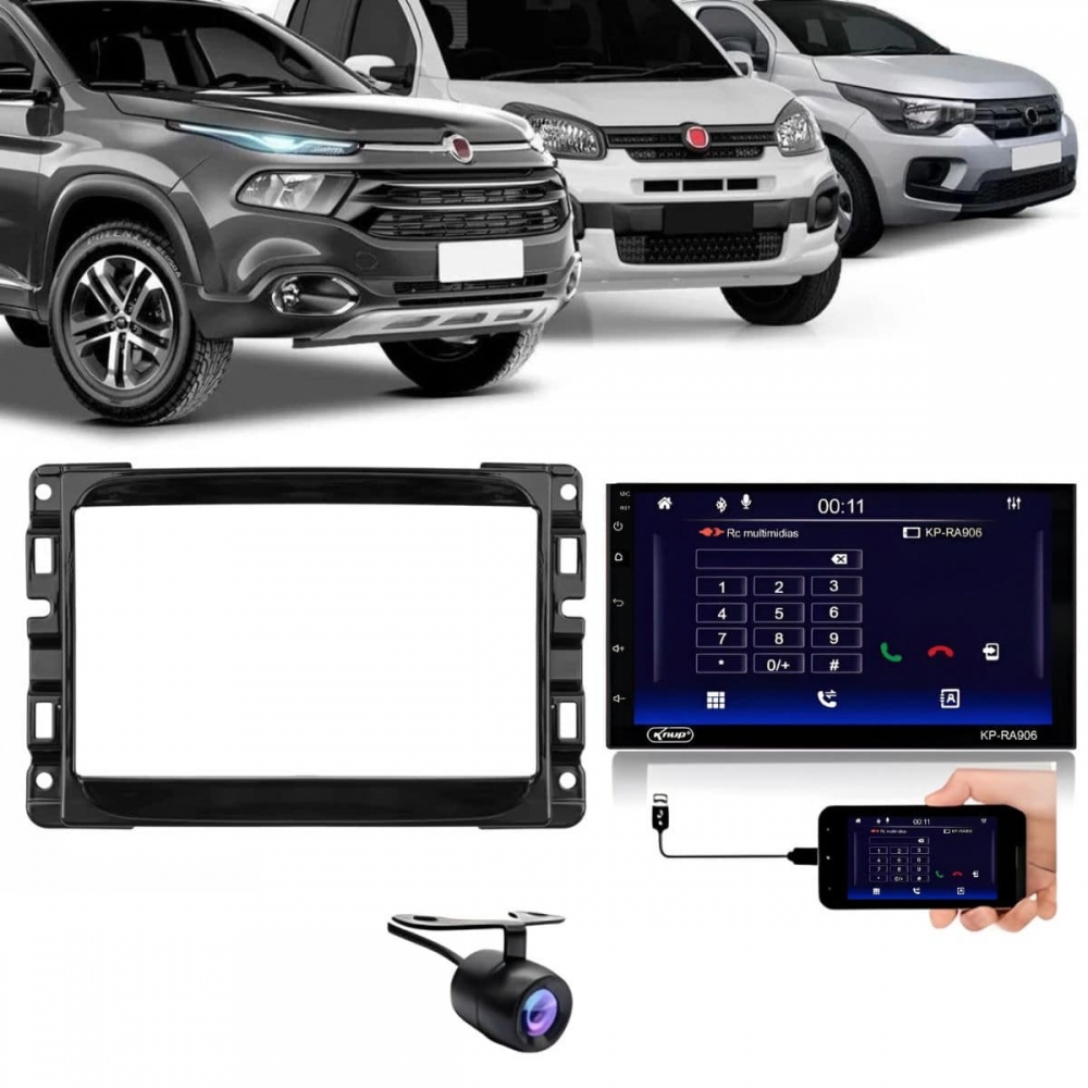 Central Multimidia Android Auto Fiat Uno Moldura + Câm BP