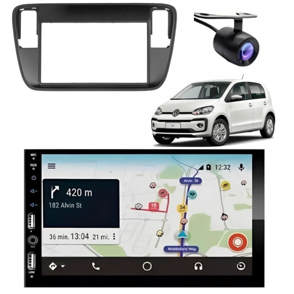 Central Multimídia Carplay Android Up Moldura + Câmera Preto