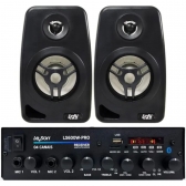 Kit Amplificador 600w Pro Som Ambiente + 2 Caixas Parede Preto