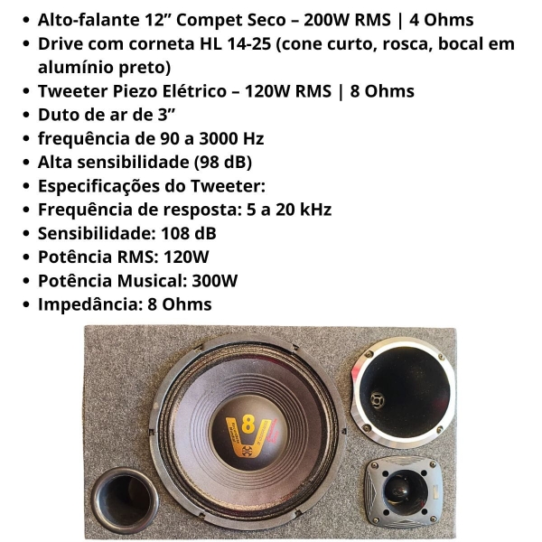Caixa Trio 12” Completa Horizontal Montada Som Automotivo
