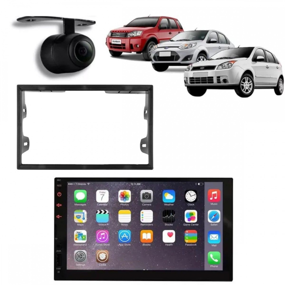 Central Multimídia 2 Din Mp5 Ecosport Câmera Moldura Tela