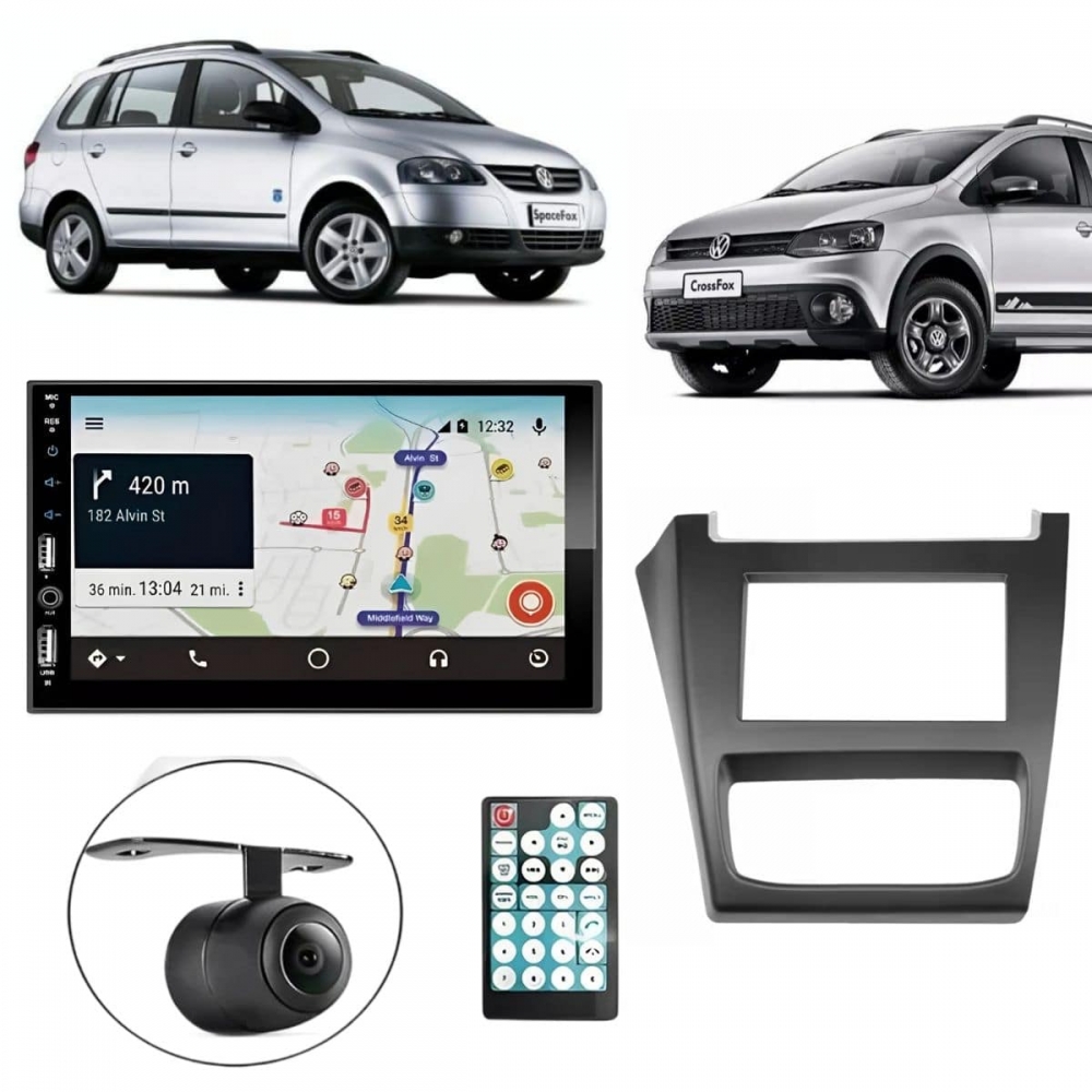 Central Multimídia 2 Din Carplay Android Auto Crossfox 2012/13 Moldura + Câmera