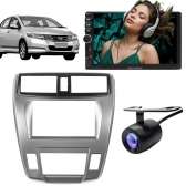 Central Multimídia 2 Din Mp5 Honda City LX Câmera Moldura Prata