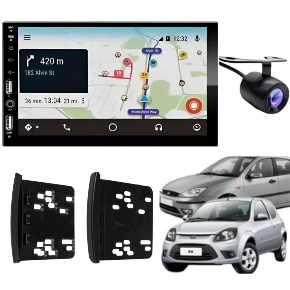 Central Multimídia Carplay Android Ford Ka Moldura + Câmera