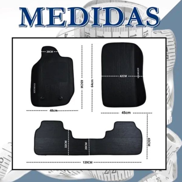 Kit Tapete Emborrachado Ranger Cd 2013 em Diante 3 Peças