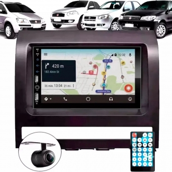 Central Multimídia Carplay Android Fiat Palio Moldura + Câmera Preto
