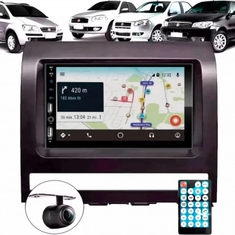 Central Multimídia Carplay Android Fiat Palio Moldura + Câmera Preto
