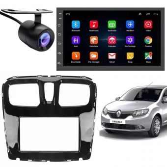Central Multimidia Android Auto Renault Logan Moldura + Câm BP