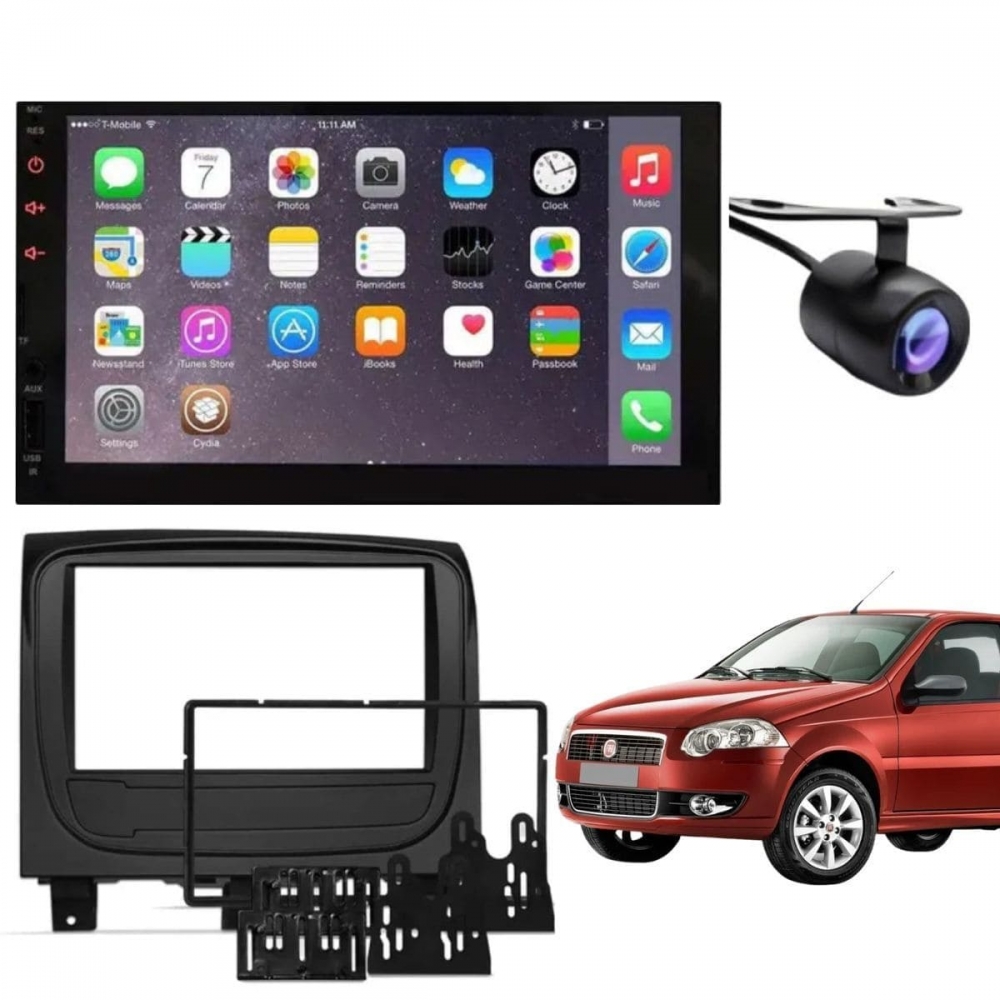 Central Multimídia 2 Din Mp5 Palio Way Câmera Moldura Tela Preto