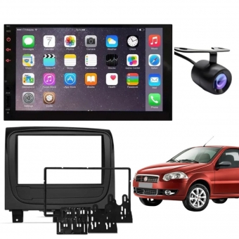 Central Multimídia 2 Din Mp5 Palio Way Câmera Moldura Tela Preto