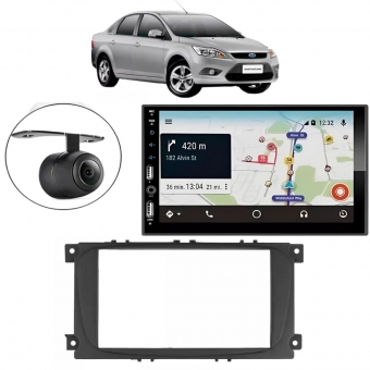 Central Multimídia Carplay Android Focus Sedan Moldura + Câmera Preto