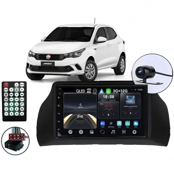 Central Multimidia Android Auto Fiat Argos Moldura + Câm Preto