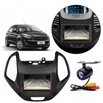 Central Multimídia 2 Din Mp5 Ford KA Câmera Moldura PT