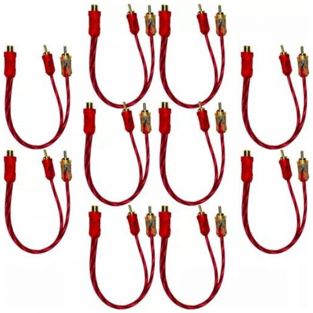 10 Cabos Rca 2 Machos Para Som Automotivo Injetado Vermelho