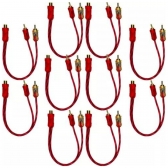 10 Cabos Rca 2 Machos Para Som Automotivo Injetado Vermelho