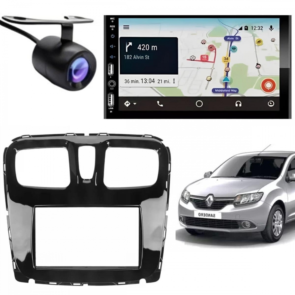 Central Multimídia Carplay Android Logan Moldura + Câmera BP
