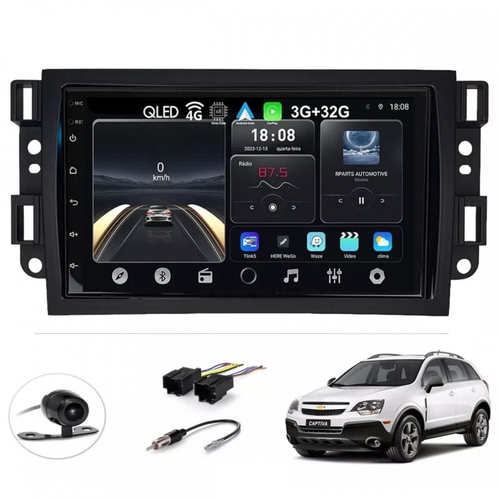 Central Multimídia Android 2 Din Captiva 2008/15 Câmera Ré Preto