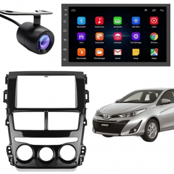Central Multimidia Android Auto Toyota Yaris Moldura + Câm BP