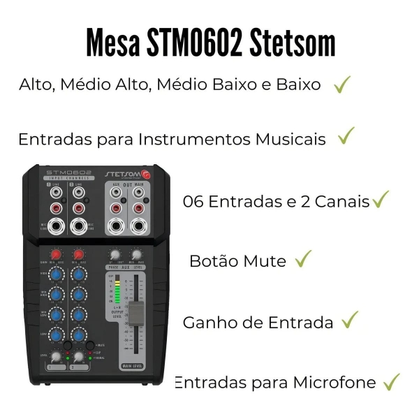 Mesa De Som Automotivo Stetsom Stm0602 12v 2 Canais Stereo