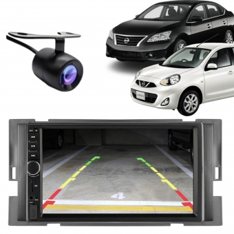Central Multimídia 2 Din Mp5 Nissan March Câmera Moldura PT