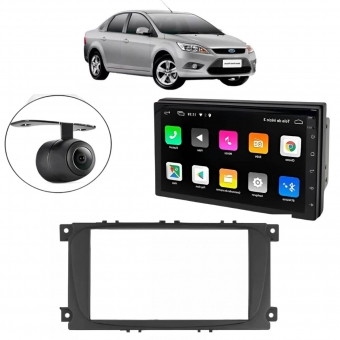 Central Multimidia Android Auto Focus Hatch Moldura + Câm Preto