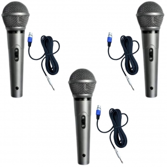 Kit Microfone Dinâmico Leson MC-200 Prata 3 unidades