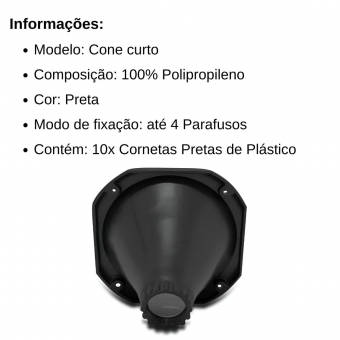 kit 10 Cornetas Preta de Plástico Tamanho Curto Para Driver