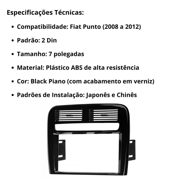 Central Multimídia 2 Din Mp5 Fiat Punto Câmera Moldura Tela BP