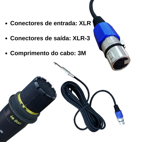 Kit Microfone Dinâmico Leson SM-58 P4 BK Preto Fosco 3 unidades