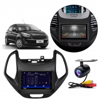 Central Multimidia Android Auto Ford KA Moldura + Câm Preto