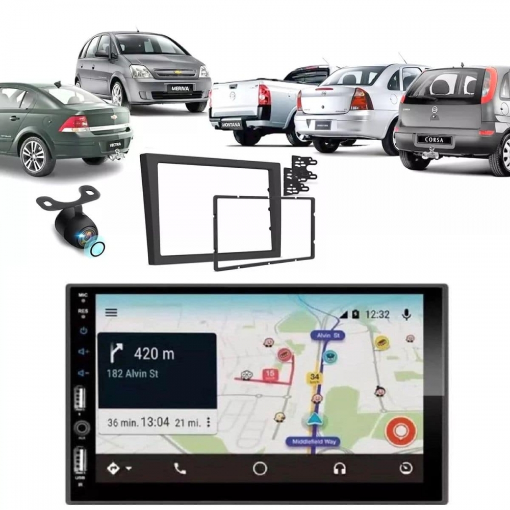 Central Multimídia Carplay Android Corsa Moldura + Câmera